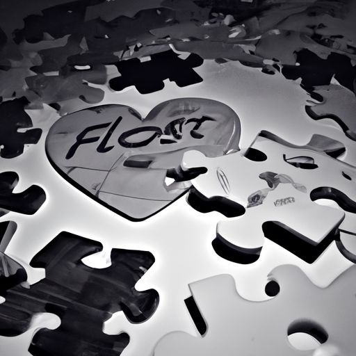 An image of a heart-shaped jigsaw puzzle, scattered across a cluttered desk