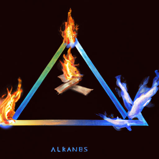 An image showcasing three vibrant flames interlinking harmoniously, forming a perfect equilateral triangle