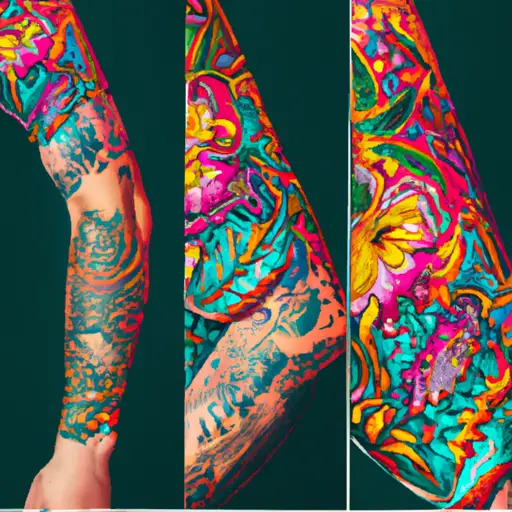 An image showing a vibrant, intricately detailed Neo Traditional tattoo sleeve, featuring bold color palettes, illustrative elements, and a fusion of traditional and modern styles, highlighting the origins and unique characteristics of Neo Traditional tattoos