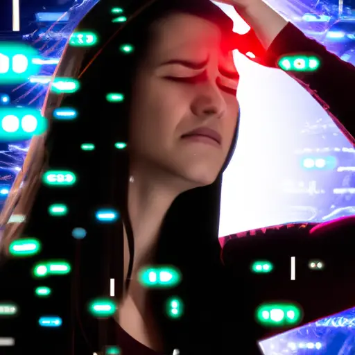 An image showcasing a woman holding her head in pain, surrounded by visual representations of common migraine triggers like bright lights, stress, hormonal changes, and weather conditions