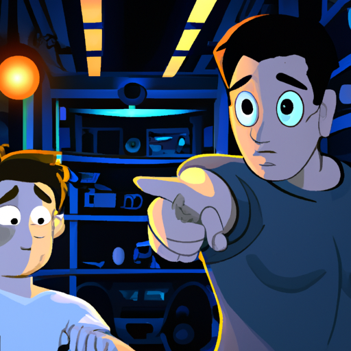 An image depicting an Among Us game with a crewmate pointing accusingly at another crewmate who appears suspicious
