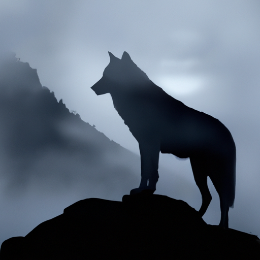 An image showcasing the serene silhouette of a majestic wolf standing atop a misty mountaintop, its piercing eyes gazing into the distance, symbolizing the concept of a spirit animal