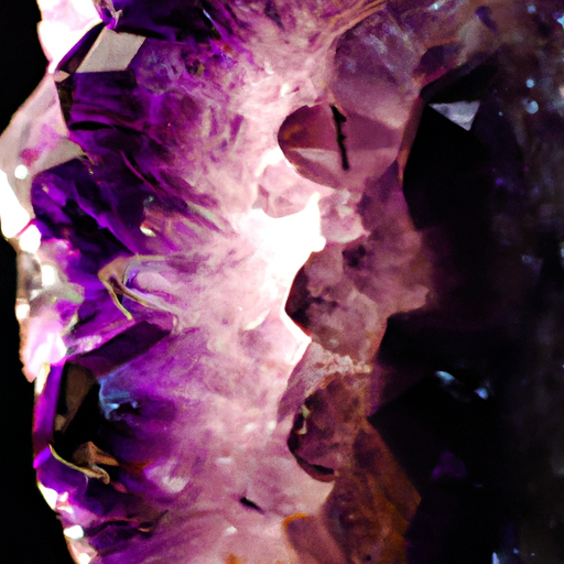 An image showcasing a majestic amethyst geode, with its vibrant purple crystals glimmering under soft, ethereal lighting