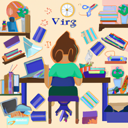 An image showcasing a cluttered workspace with an organized Virgo attempting to rearrange it meticulously