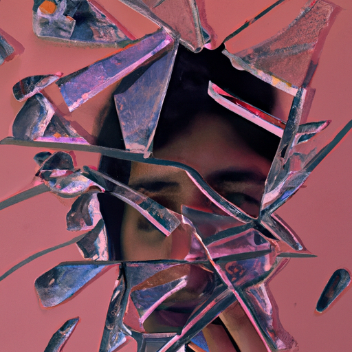 An image that portrays a shattered mirror, reflecting fragmented pieces of a person's face