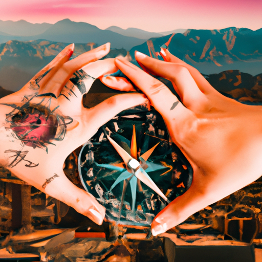 An image featuring a pair of intertwined hands, one adorned with a compass tattoo symbolizing adventure, while the other holds a map showcasing diverse destinations