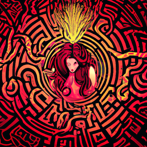 An image showcasing a Virgo deep in thought, surrounded by a labyrinth of tangled thoughts
