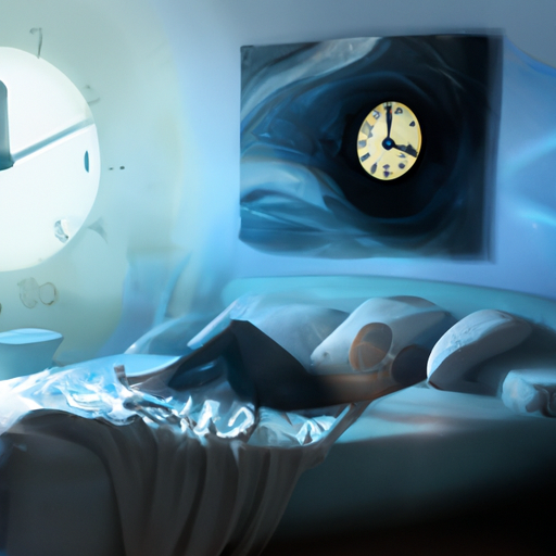 An image of a serene bedroom bathed in moonlight, with a mesmerizing clock showing 3 AM