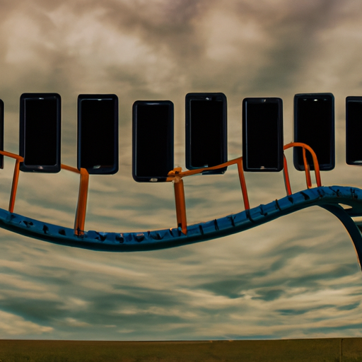  Create an image that portrays a desolate playground, with a row of cell phones suspended above it like a menacing storm cloud, symbolizing social media's influence on the overwhelming addiction to cell phones among teens and adults