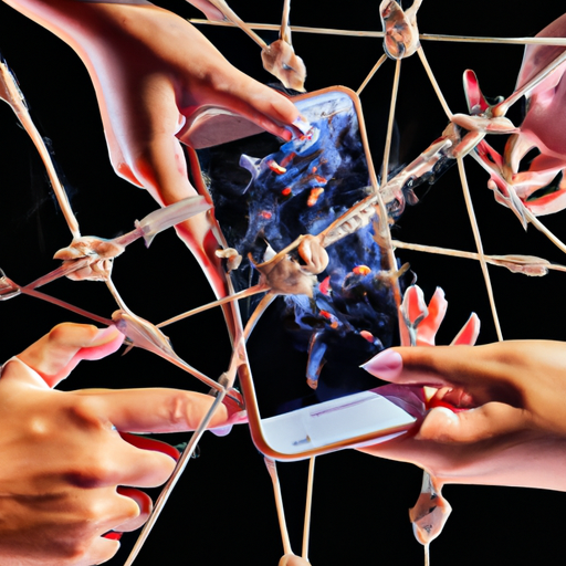 An image depicting a tangled web of hands, each representing a different social media platform, reaching out to attack an innocent figure, symbolizing the harmful personal attacks prevalent in online communities