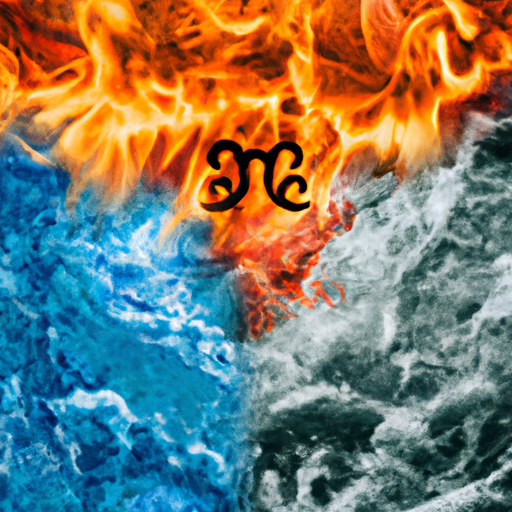 An image capturing the tension between Aries and Cancer, blending elements of fire and water