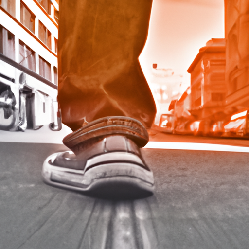 An image showcasing a person standing on a vibrant city street, with one foot in a sepia-toned past, symbolizing nostalgia, and the other foot stepping forward into a bright, modern present, representing the pursuit of balance