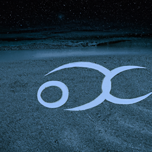 An image depicting a serene moonlit beach with a Cancer zodiac symbol gently etched in the sand